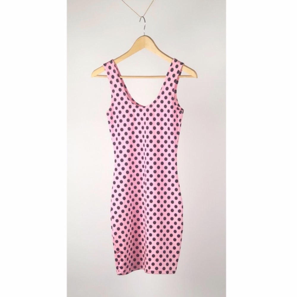 1980’s Vintage Pink & Black Polkadot Bodycon Dress